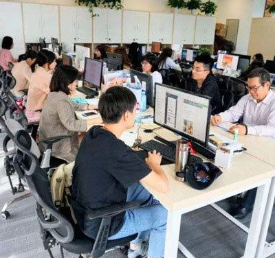 分云网络团队在会议室讨论项目实施方案